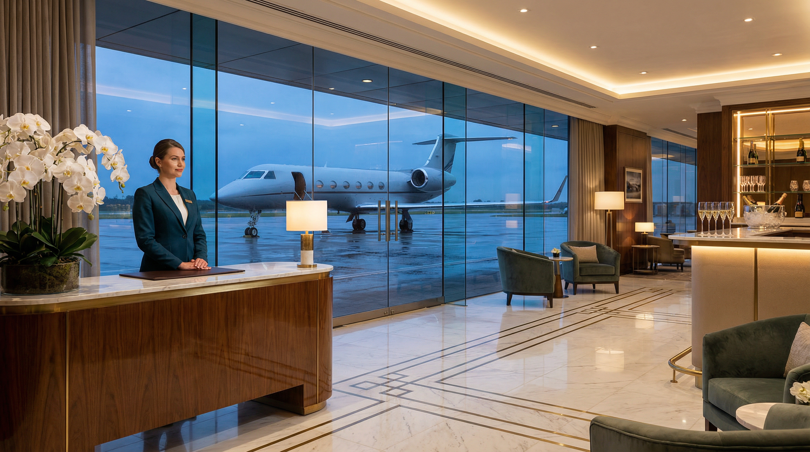 Private aviation terminal lounge